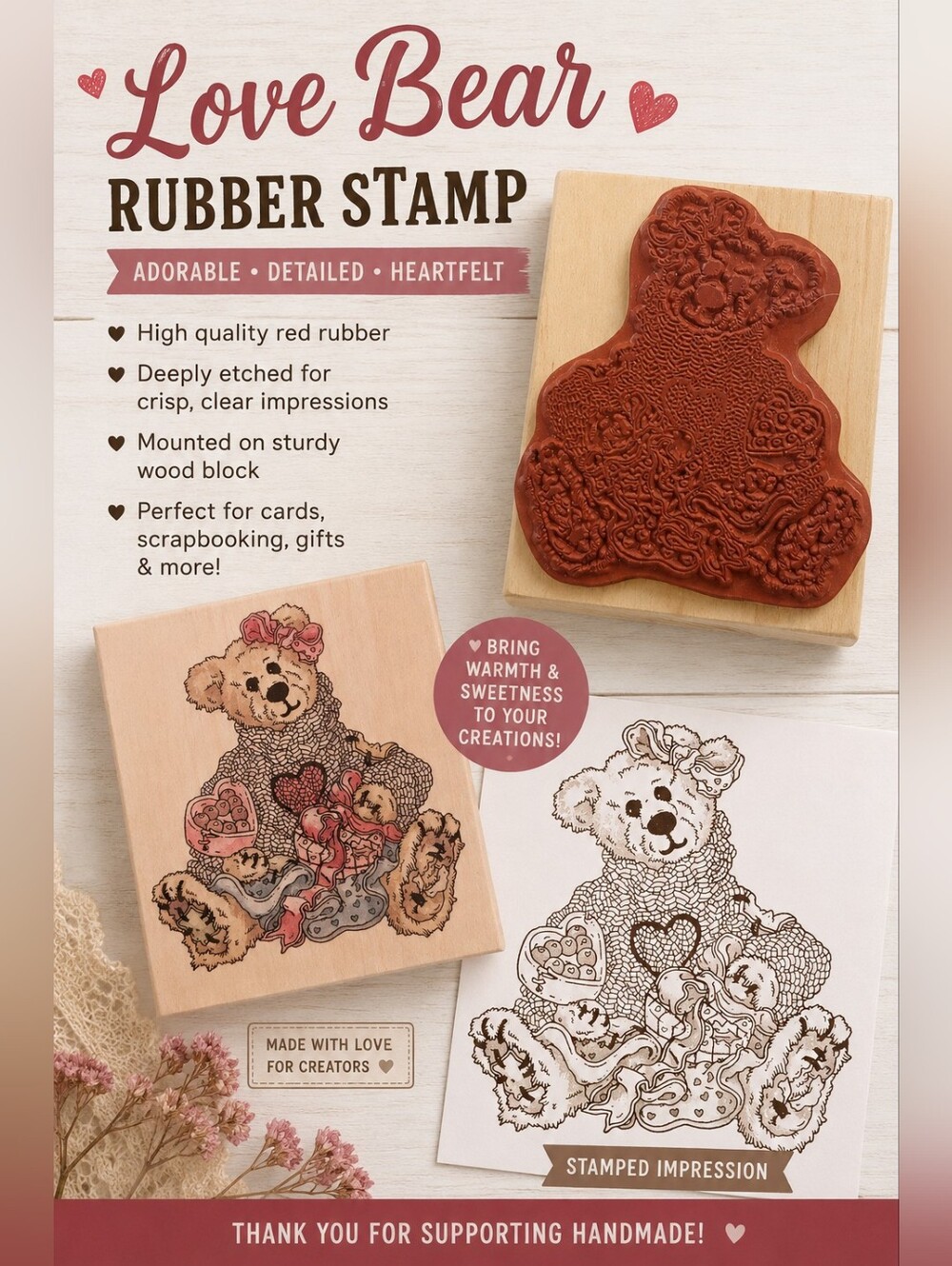 Wood Mount Rubber Stamp By the Boyds Collection - Bailey . . . Hearts Desire